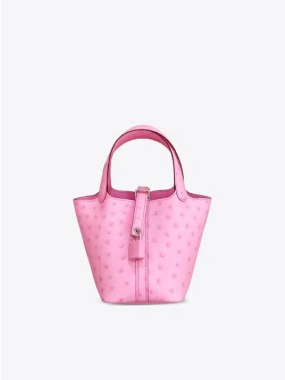 H Pink genuine Ostrich Leather Picotin Lock 18 PHW Bucket Bag 5P bubblegum